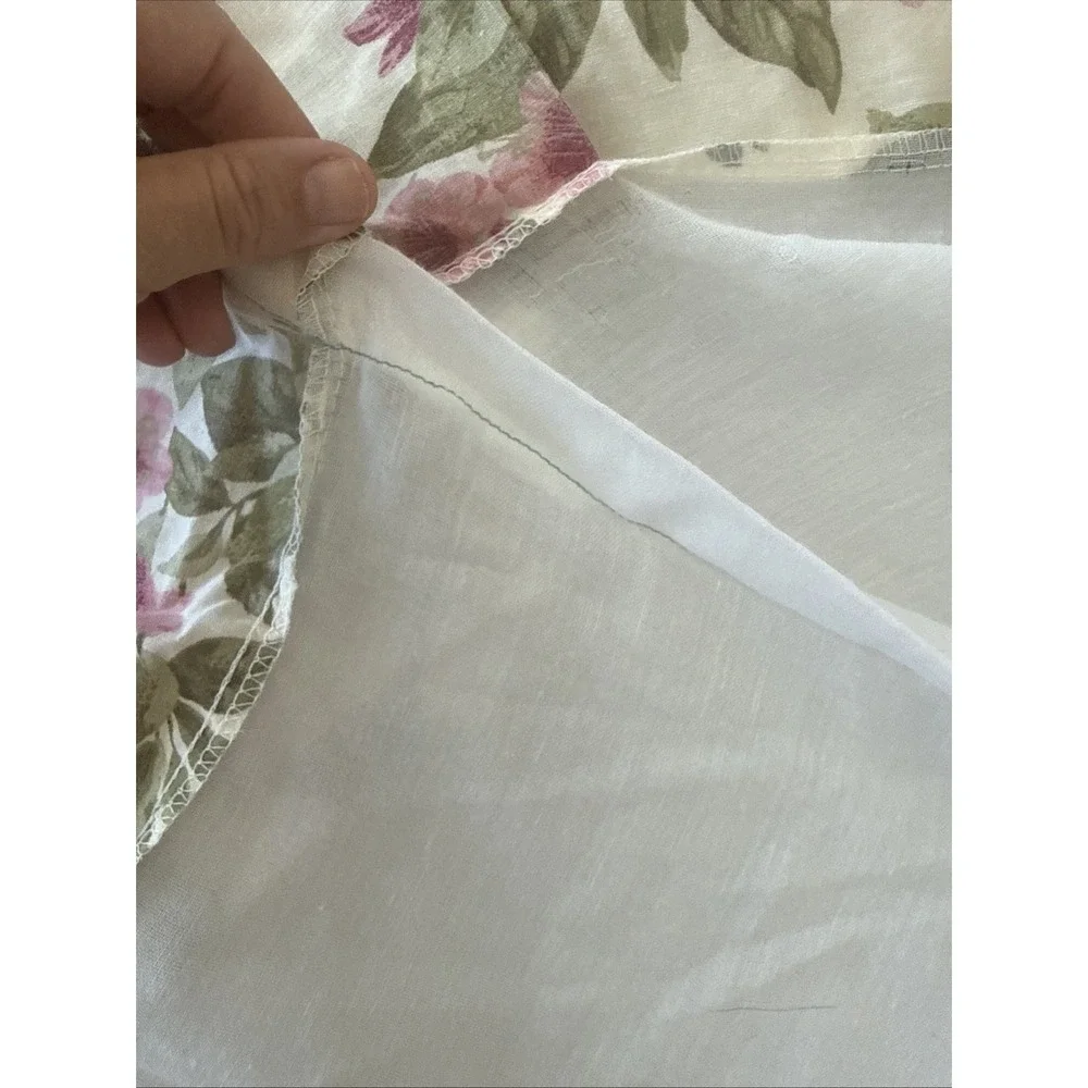 Vintage Bed Skirt King Hummingbirds Floral Tropical Fuchsia Flaws- Altered Tear